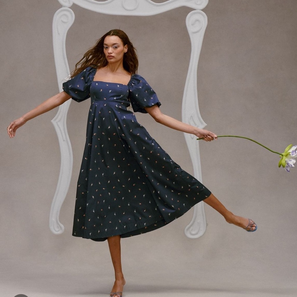 Hill House The Matilda Dress - Petite Fleur in Navy Cotton Sateen XS